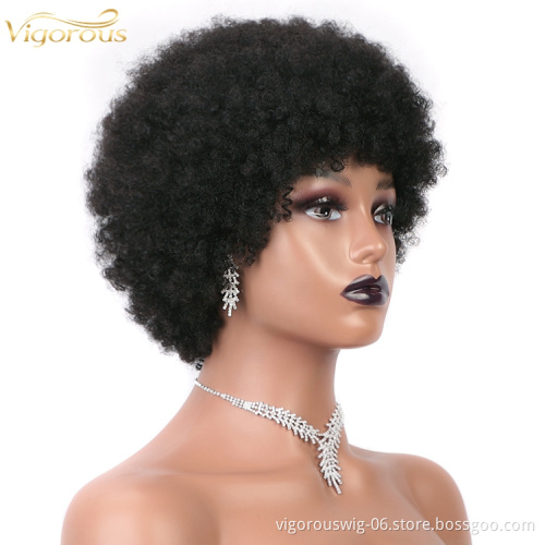 Vigorous wholesale top quality 150% density wavy short curly custom logo cheap brazilian human hair non lace front wigs
